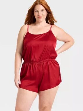Auden Women's Luxury Collection‎ Satin Romper Red L